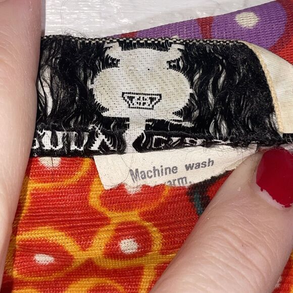 Vintage Psychedelic Print Blouse Red Purple Orange 70s Mod Boho Kenny Classics M - Picture 6 of 9